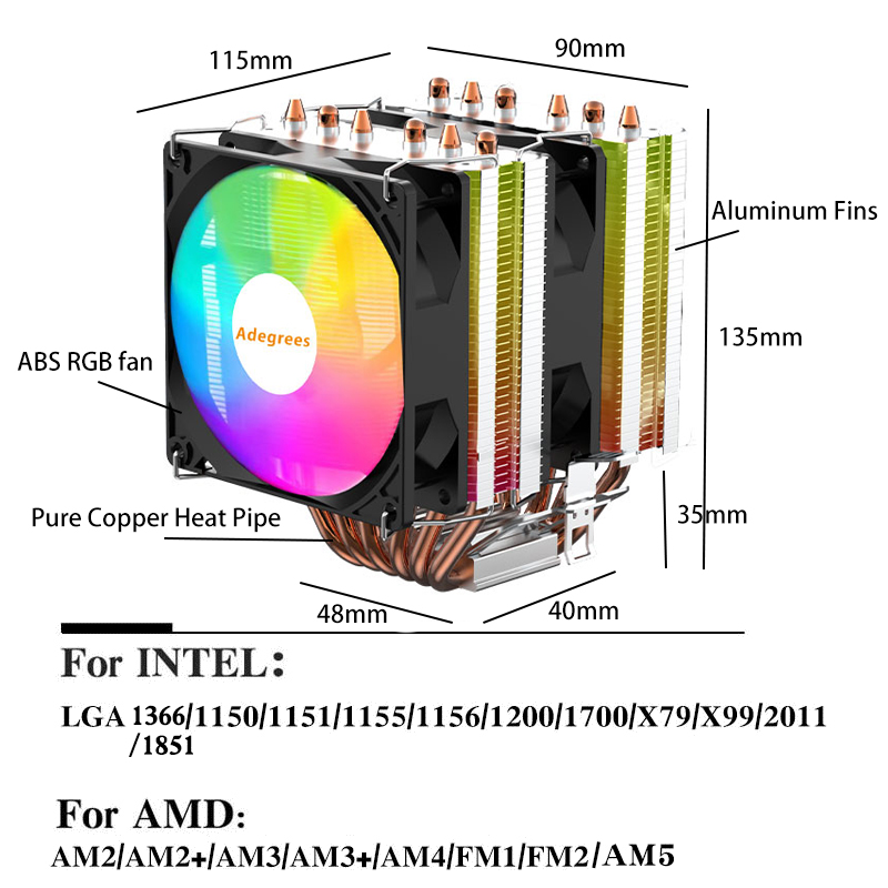 Air-cooled CPU Cooler 90mm RGB - đánh giá và giá Cpu Heatsink