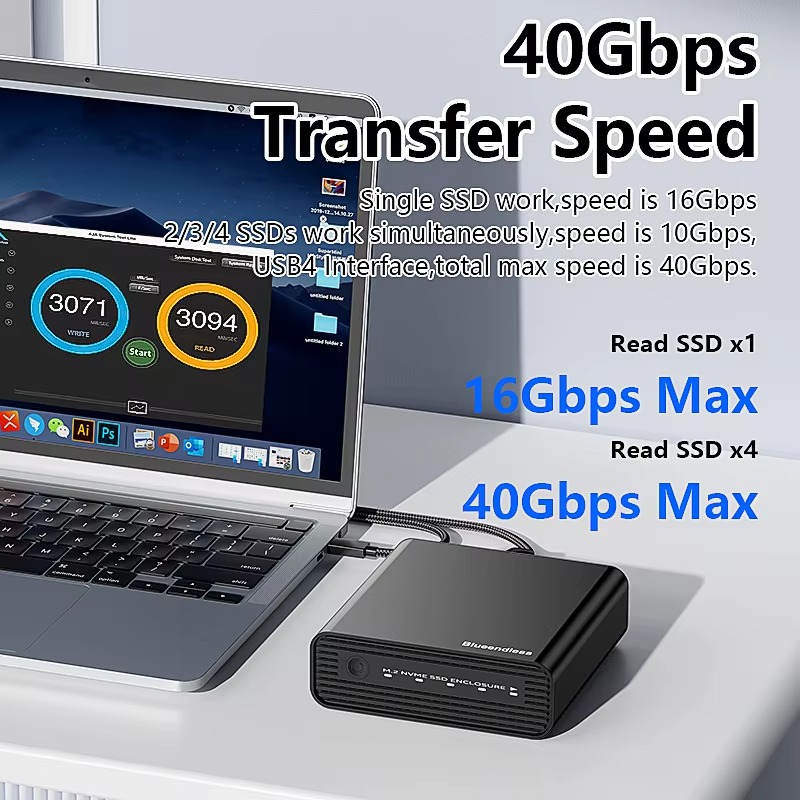 Aluminum M2 4-Bay USB4 Externa - đánh giá và giá Case Fan